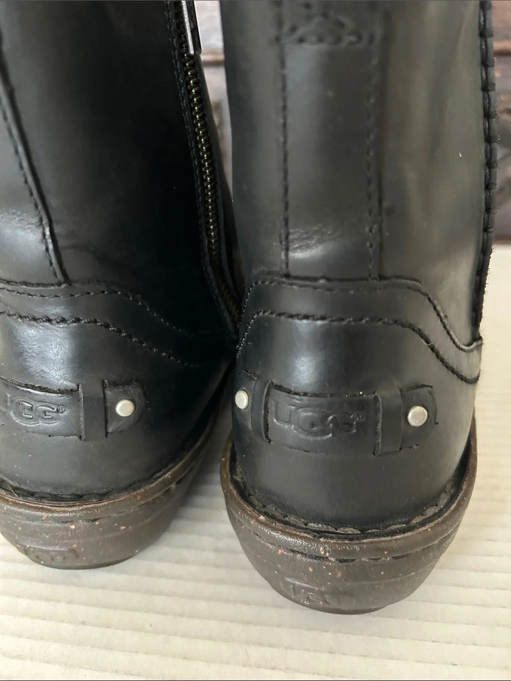 UGG Black Leather Pull-On Ankle Boots